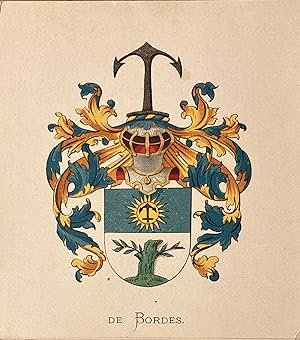 [Heraldic coat of arms] Coloured coat of arms of the De Bordes family, family crest, 1 p.