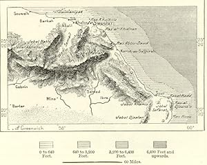 The Muscat Highlands in Oman,1882 Antique Intext Map
