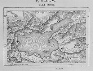 Lake Van in the Van Province in Turkey near the border with Iran,1882 Antique Intext Map