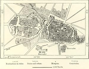 Sana'a, also spelled Sanaa in Yemen,1882 Antique Intext Map and city plan