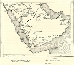 Itineraries of the explorers of Arabia,1882 Antique Intext Map