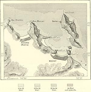 Muscat on the northeastern coast of Oman, overlooking the Arabian Sea,1882 Antique Intext Map