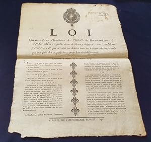 Placard révolutionnaire - Loi qui autorise les Directoires des Districts de Bourbon-Lancy & d'Is ...
