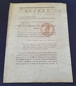 Décret de la Convention Nationale du 7 Aout 1793 , l'an second de la République Françoise qui déc...