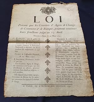 Placard révolutionnaire - Loi portant que les courtiers & agents de change de commerce & de banqu...