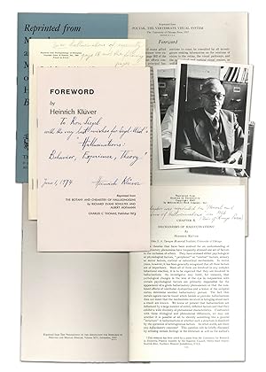 Small archive of six author's offprints by psychologist Heinrich Kluver, some signed, with photos...