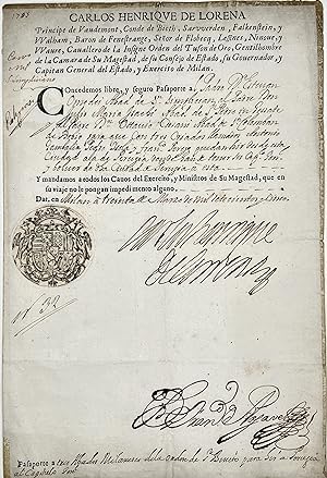 Charles Henri, Prince of Commercy, Autograph Passport