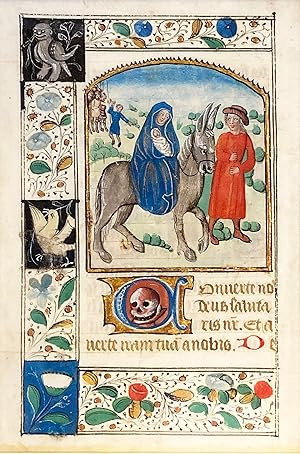 Illuminated Manuscript Leaf with Miniature depicting the Flight into Egypt from a Book of Hours c...