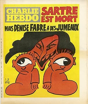 "CHARLIE HEBDO N°493 du 23/4/1980" Gébé: SARTRE EST MORT, MAIS DENISE FABRE A DES JUMEAUX / CABU ...