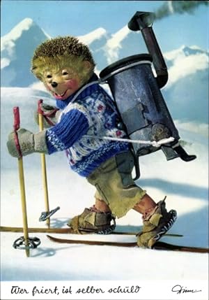 Ansichtskarte / Postkarte Mecki der Igel, Wer friert, ist selber schuld, beim Skifahren, auf den ...