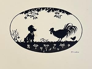 Paper Art ca 1930 | Willy Blecke: Dog and chicken (Hond en kip knipkunst), 1 p.