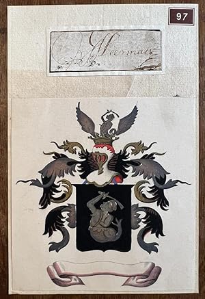 [Heraldic drawing, coat of arms] Handcolored printed coat of arms of Meerman family with 18th cen...