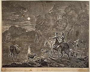 Antique print, etching and engraving I Nox (Nacht scene), published ca. 1680, 1 p.