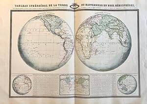 Cartography World 1860 | Coloured world map: Tableau sphéroïdal de la terre ou mappemonde en deux...