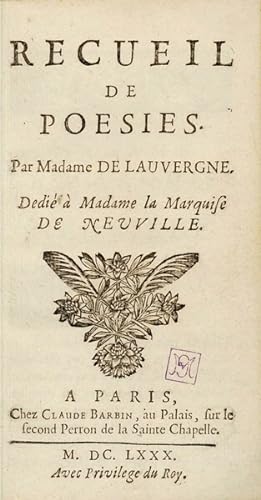 Recueil de poésies. Dédié à Madame la Marquise de Neuville.