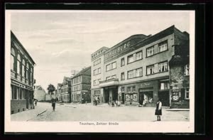 Ansichtskarte Teuchern, Zeitzer Strasse mit Kino-Gasthaus Schauburg