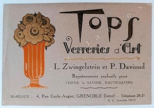 Tops Verreries d'Art. L. Zwingelstein et P. Davioud. Bureaux: 4 rue Emile-Augier à Grenoble.