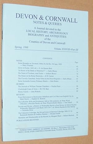 Devon and Cornwall Notes & Queries volume XXXVIII, Part III, Spring 1998