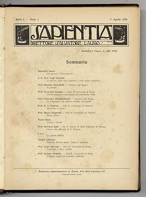 SAPIENTIA. Direttore: Salvatore Lauro. Anno I. 1914. Dal fascicolo n. 1 del 1 aprile 1914 al fasc...