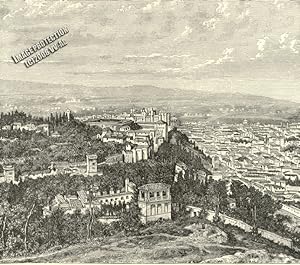 The Alhambra palace and fortress complex located in Granada, Andalusia, Spain ,1881 Antique Histo...