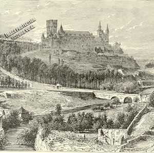 The Alcazar of Segovia, a medieval fortress located in the city of Segovia, Spain,1881 Antique Hi...