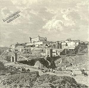 View of Toledo in the central part of Spain,1881 Antique Historical Print