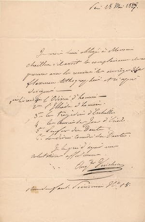 Auguste VINCHON lettre autographe signée ouvrages lithographiés John Flaxman