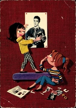 Ansichtskarte / Postkarte Sänger und Schauspieler Elvis Presley, Mädchen hängen Poster an die Wan...