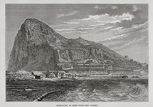 Landscape View of Gibraltar from The Lines,1881 Antique Historical Print