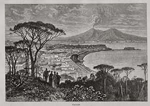 landscape View of Naples or Napoli in southern Italy,1881 Antique Historical Print