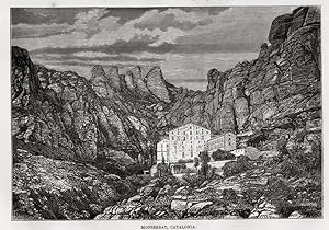 Montserrat Monastery in the Montserrat mountain range of Catalonia, Spain,1881 Antique Historical...