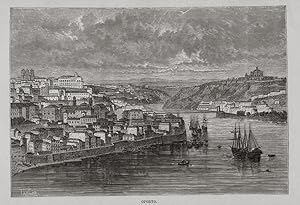 Landscape View of Porto or Oporto in northwest Portugal ,1881 Antique Historical Print