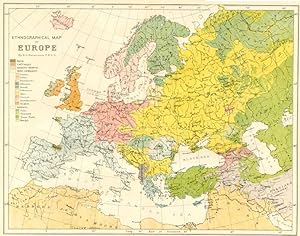 1881 Ethnographical 1800s Antique Map of Europe