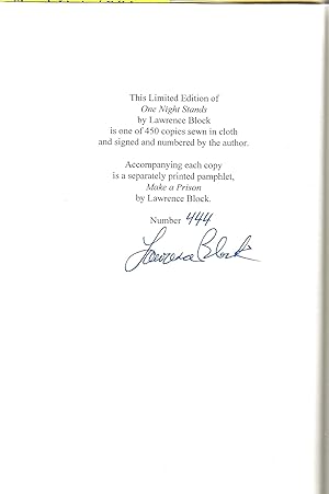 ONE NIGHT STANDS **SIGNED COPY / LIMITED EDITION**