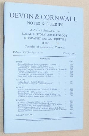 Devon and Cornwall Notes & Queries volume XXXI, Part VIII, Winter 1970
