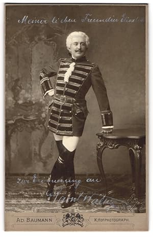 Fotografie Ad. Baumann, München, Opernsänger Raoul Walter mit Autograph und Widmung auf der Bilds...