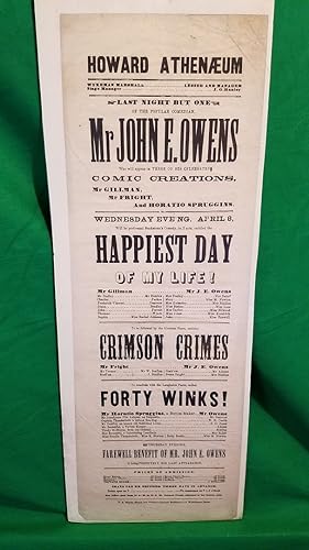Theater playbill for Mr. John E. Owens: Last Night but one of the popular comedian Mr. John E. Ow...