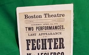 Theater playbill: Boston Theatre, Mr J.H. Booth, Lessee and Manager. Saturday, April 8th, 1871. T...
