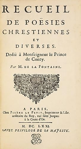 L’Élégie pour Monsieur Foucquet. Recueil de poësies Dédié à Monseigneur le Prince de Conty. Par M...
