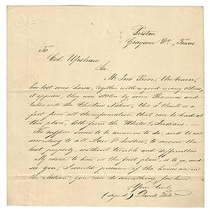 A Historically Interesting Original Letter by an Early Texas Resident, Reporting a Horse Theft by...
