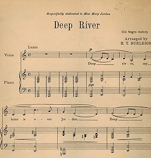 Deep River Vintage Sheet Music - Respectfully dedicated to Miss Mary Jordan - Negro Spirituals ar...