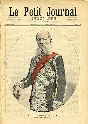 "LE PETIT JOURNAL N°80 du 4/6/1892" M. DE MOHRENHEIM Ambassadeur de Russie / LA TIREUSE DE CARTES...