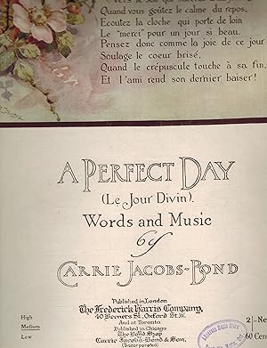 A Perfect Day - Le Jour Divin - Vintage Sheet Music for Medium Voice