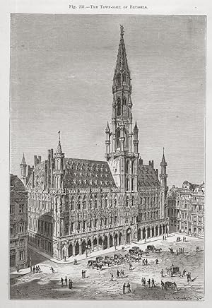 The Brussels Town Hall or Hotel de Ville, is a Gothic building in Brussels, Belgium,1881 Antique ...