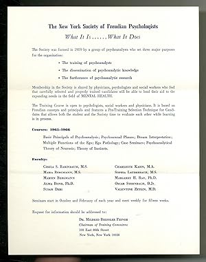 [Handbill or Broadsheet, Caption Title]: The New York Society of Freudian Psychologists: What It ...