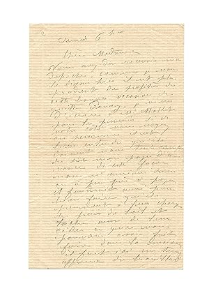 Importante lettre dans laquelle Monet écrit à sa maîtresse et future femme, Alice Hoschedé, en vu...