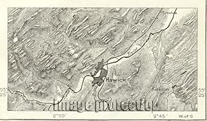 Hawick in the Scottish Borders region of Scotland,1881 1800s Antique Map
