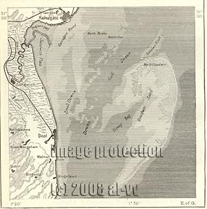 The Goodwin Sands in the English Channel,1881 1800s Antique Map