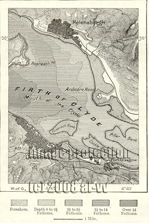 Greenock and Helensburgh on the west coast of Scotland,1881 1800s Antique Map