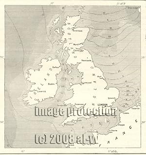 Cotidal Lanes of the British Isles according to Scott Russell,1881 1800s Antique Map